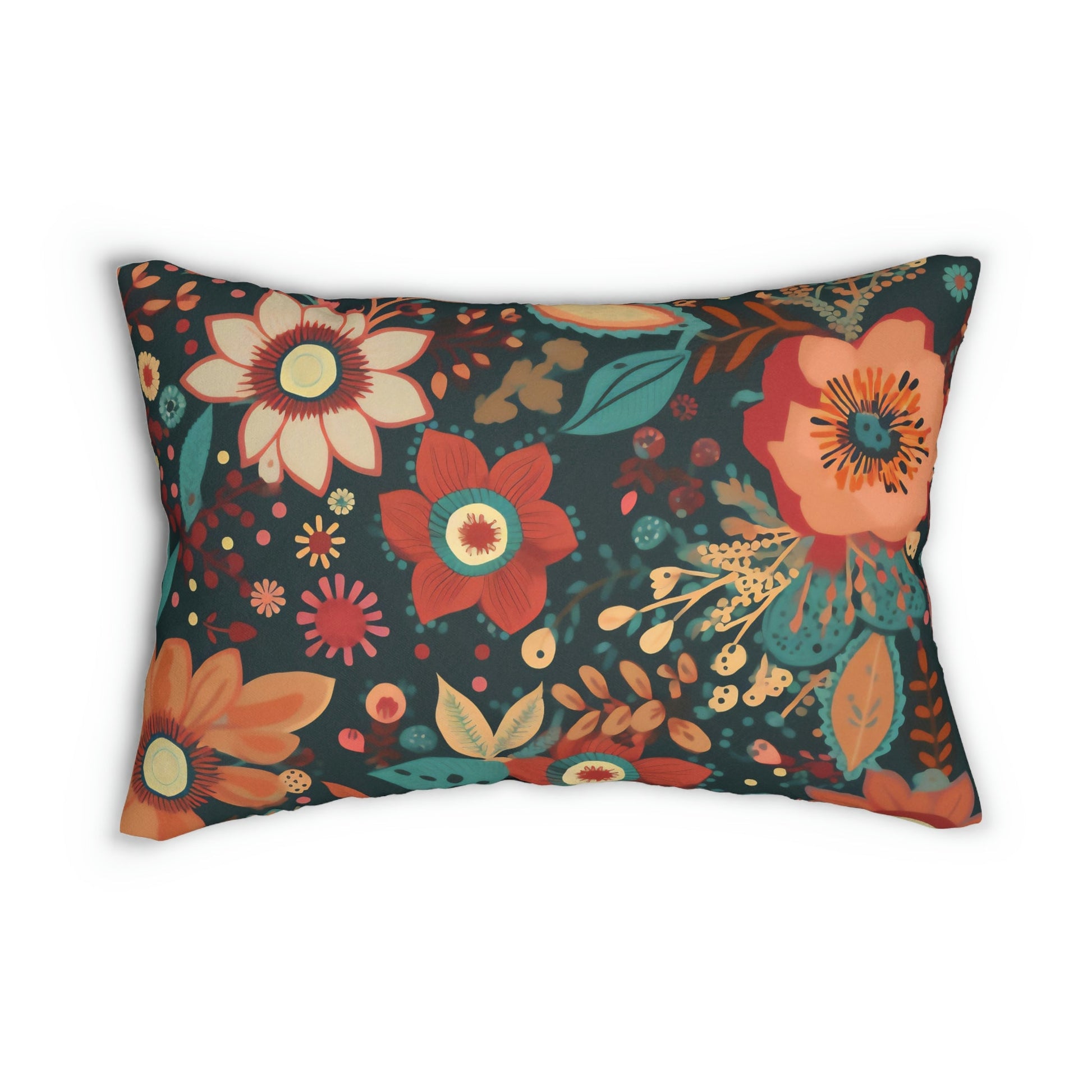 Mid-Century Modern Floral Spun Polyester Lumbar Pillow