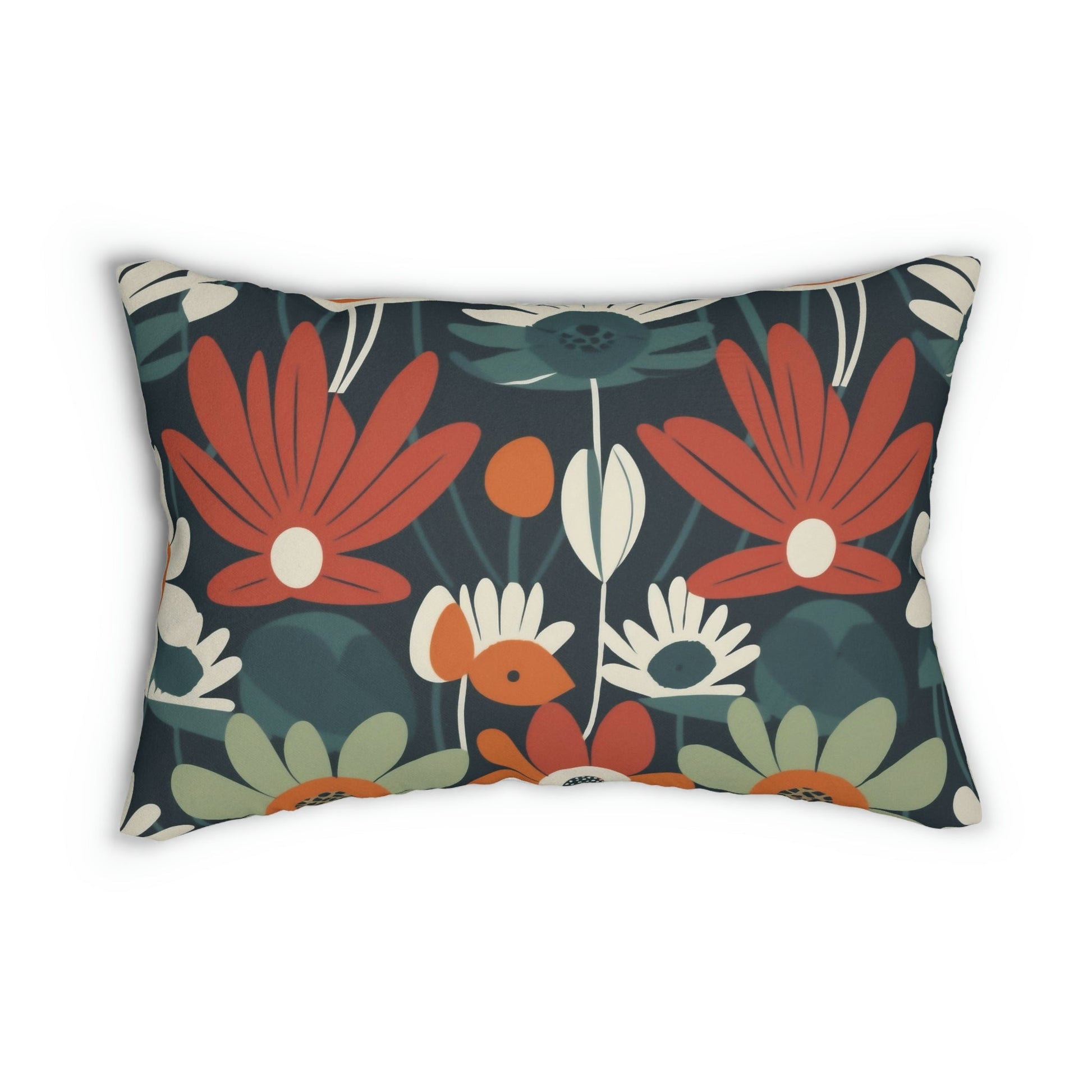 Mid-Century Modern Flower Design Spun Polyester Lumbar Pillow