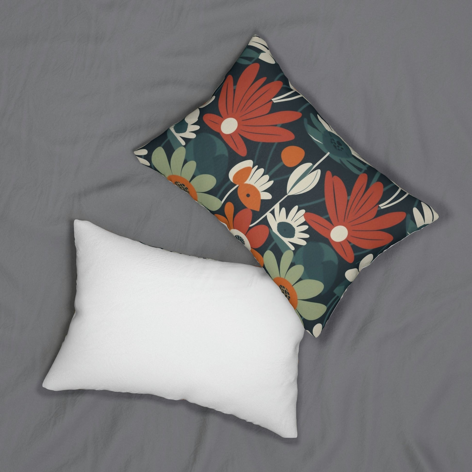 Mid-Century Modern Flower Design Spun Polyester Lumbar Pillow