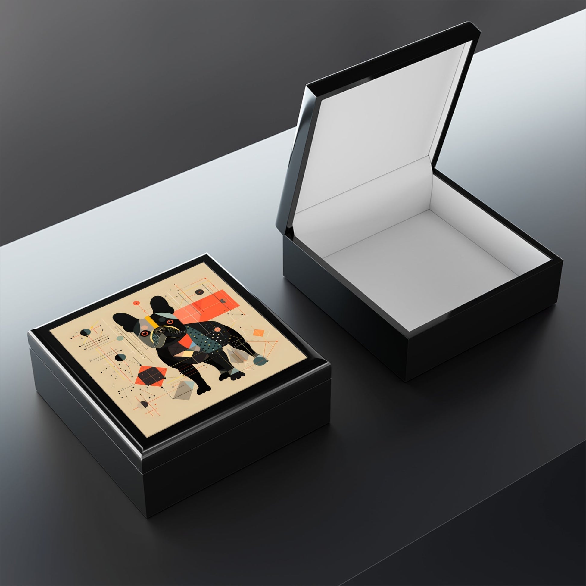 Mid-Century Modern French Bulldog Artwork Gift and Jewelry Box