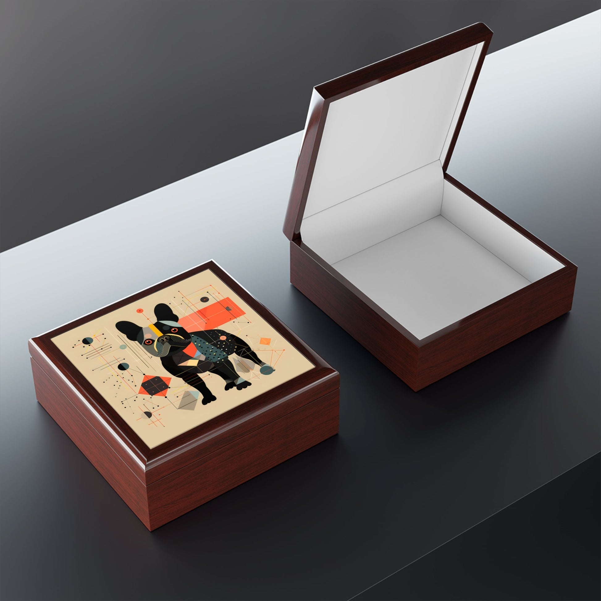 Mid-Century Modern French Bulldog Artwork Gift and Jewelry Box
