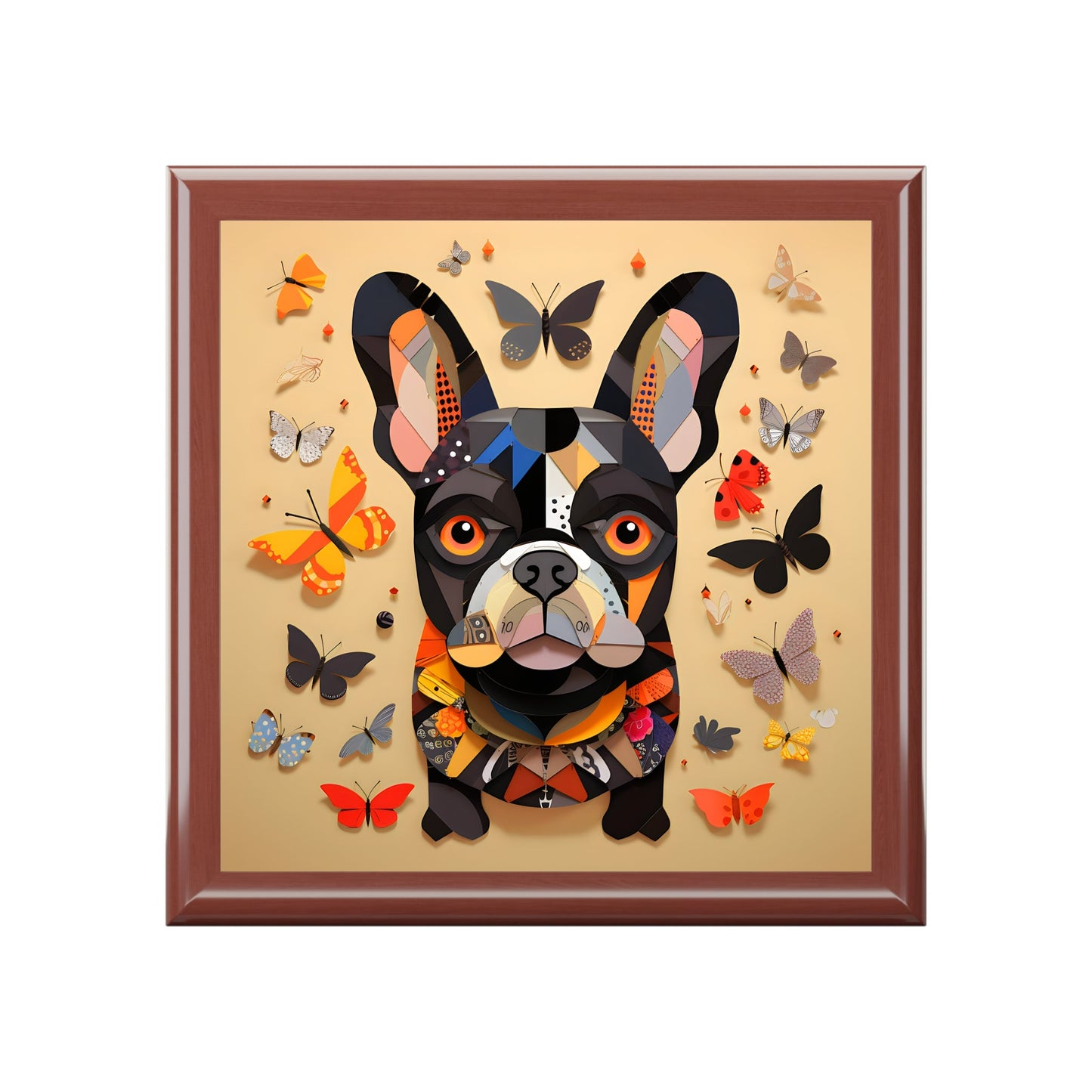 Mid-Century Modern French Bulldog Butterfies Art Print Gift and Jewelry Box
