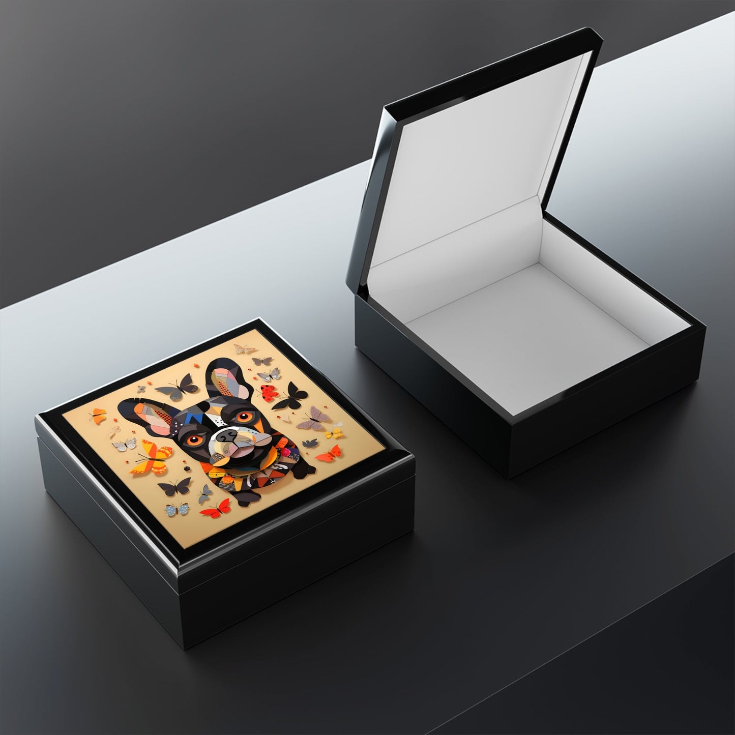 Mid-Century Modern French Bulldog Butterflies Art Print Gift and Jewelry Box