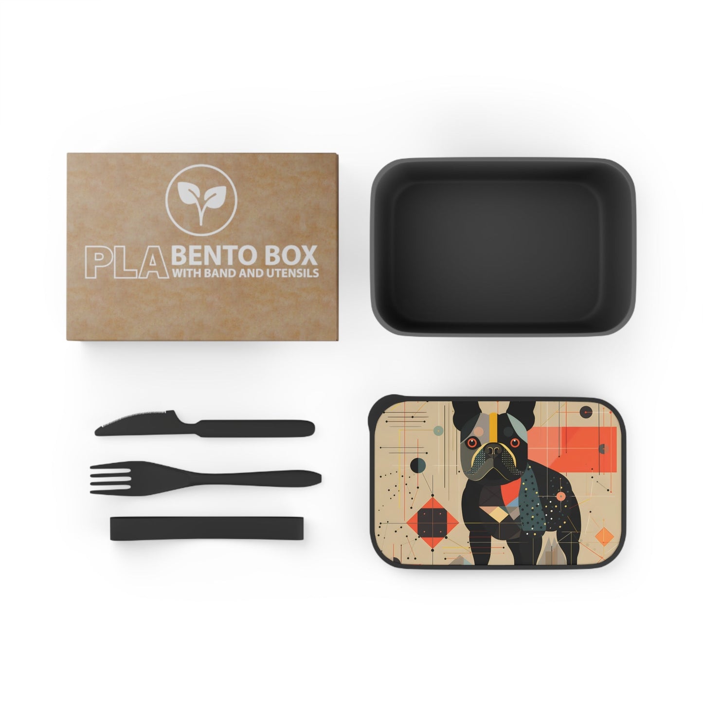Mid-Century Modern French Bulldog | PLA Bento Box with Band and Utensils