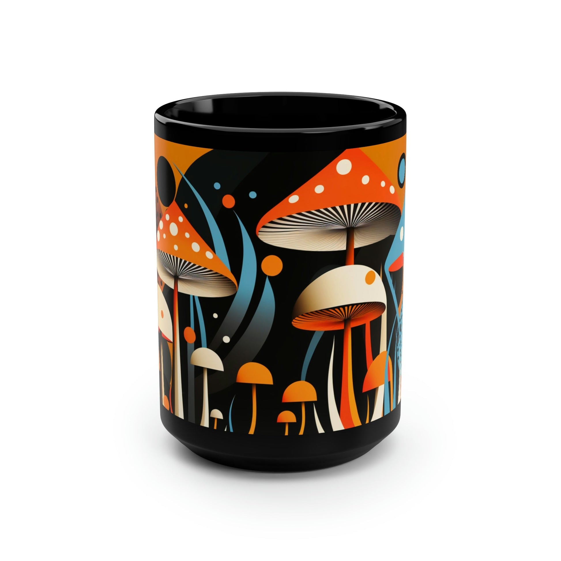 Mid-Century Modern Magic Mushrooms 15 oz Coffee Mug perfect for the mushrooming fan or as a birthday gift for nature lovers