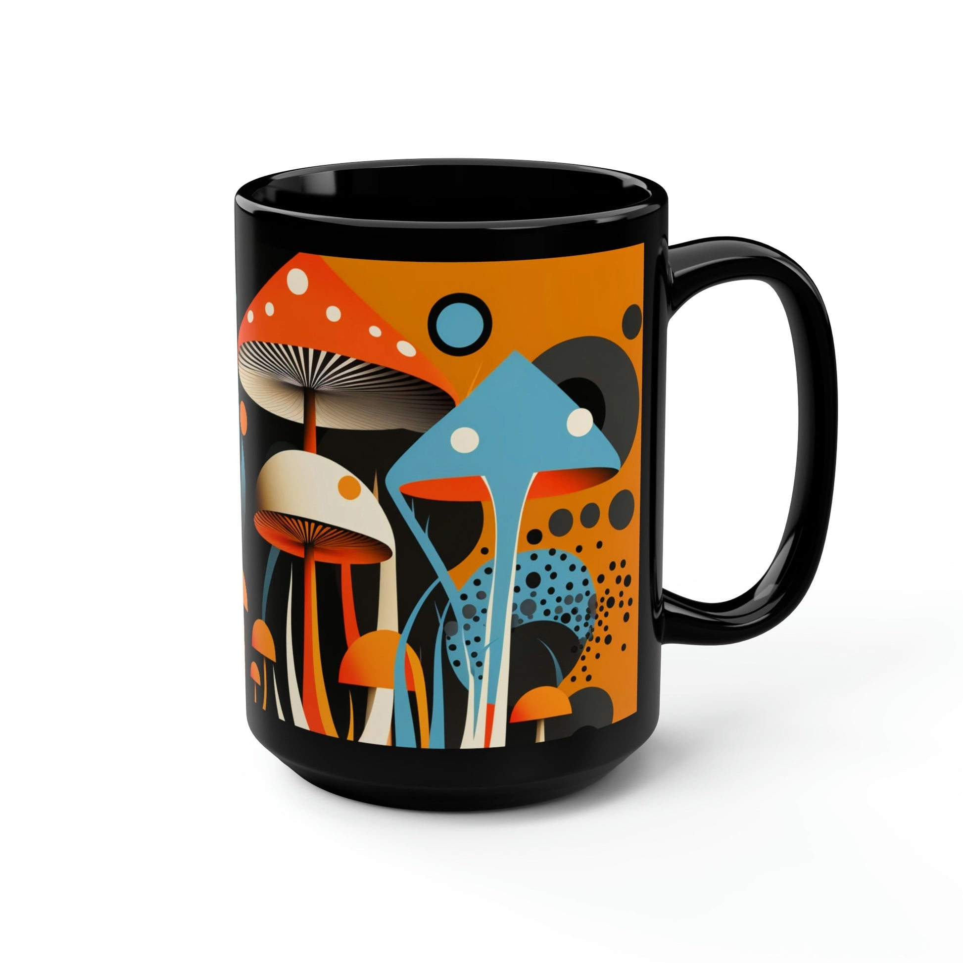 Mid-Century Modern Magic Mushrooms 15 oz Coffee Mug perfect for the mushrooming fan or as a birthday gift for nature lovers