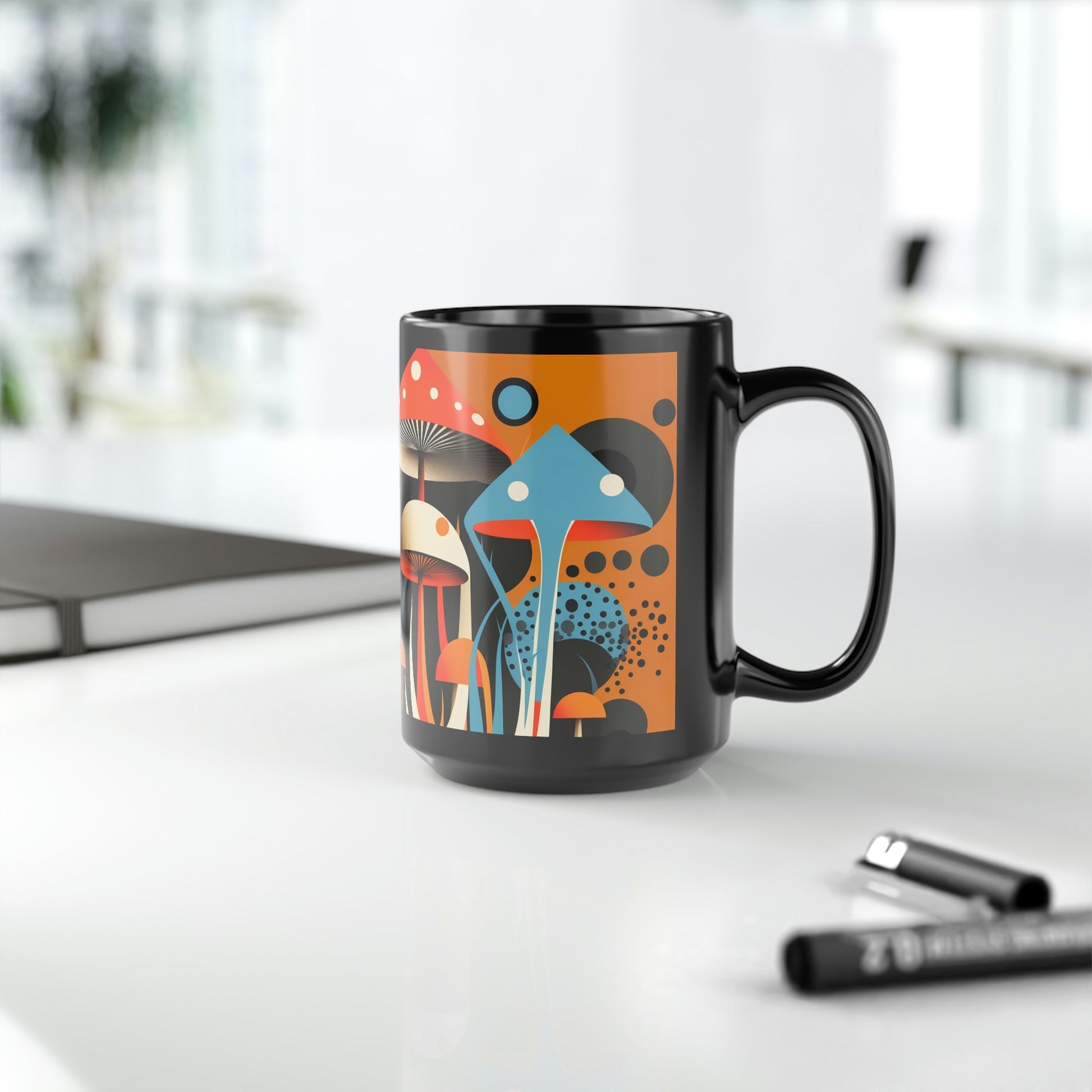 Mid-Century Modern Magic Mushrooms 15 oz Coffee Mug perfect for the mushrooming fan or as a birthday gift for nature lovers