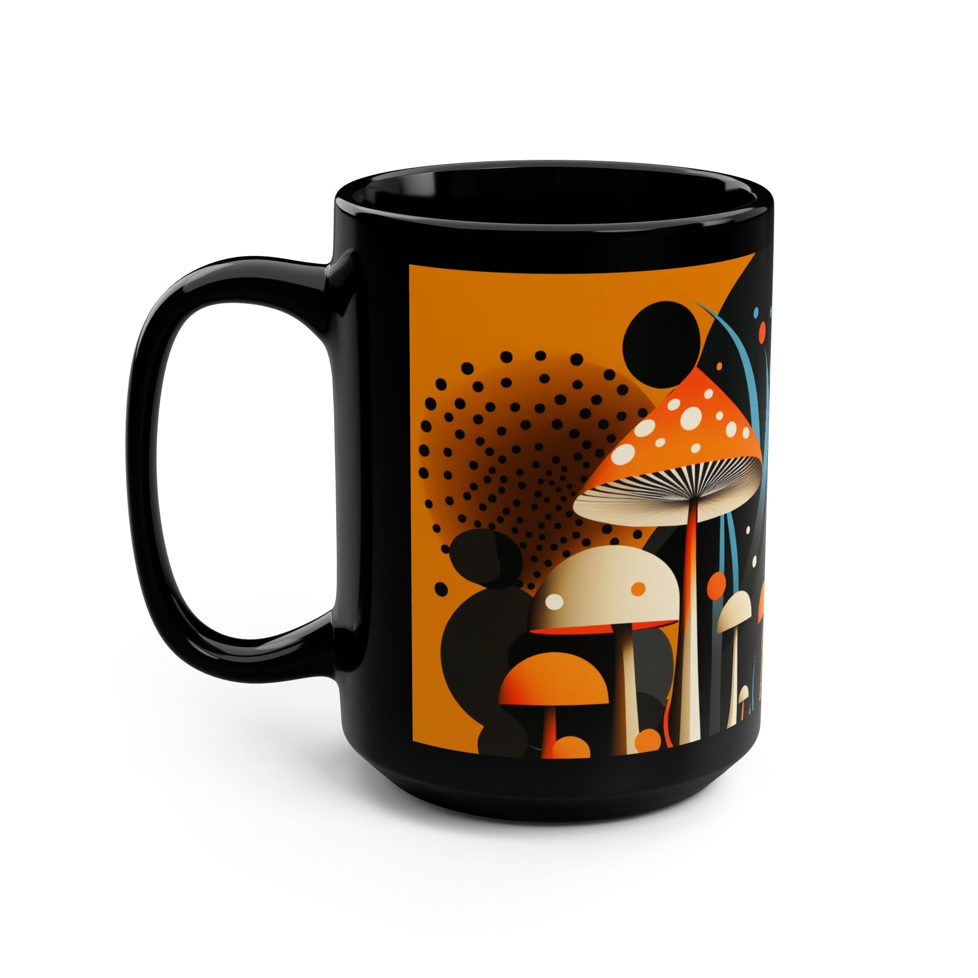 Mid-Century Modern Magic Mushrooms 15 oz Coffee Mug perfect for the mushrooming fan or as a birthday gift for nature lovers