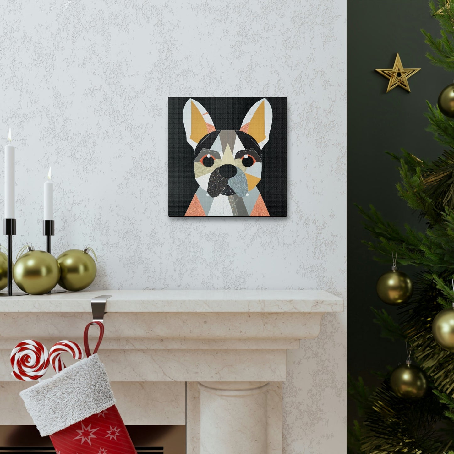 Mid-Century Modern Portrait of French Bulldog Canvas Gallery Wraps