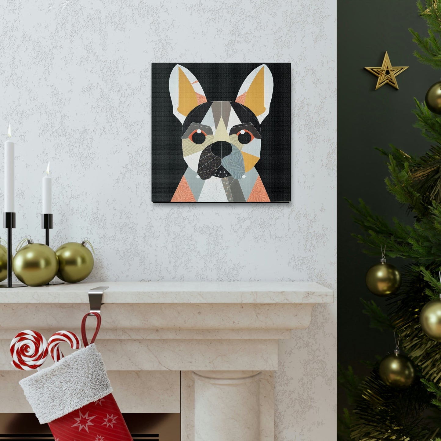 Mid-Century Modern Portrait of French Bulldog Canvas Gallery Wraps