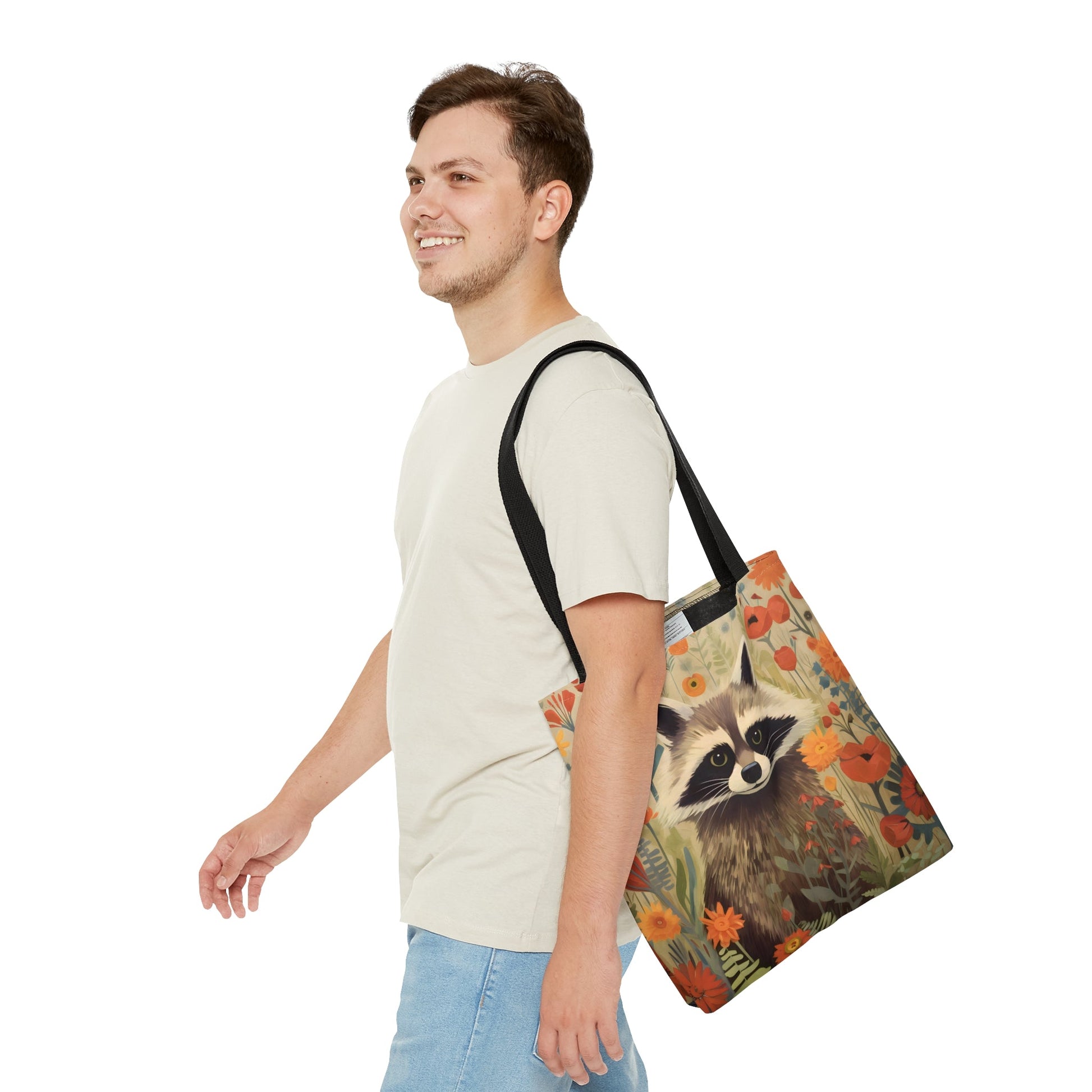 Mid-Century Modern Raccoon in a Garden Tote Bag