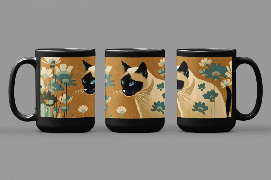 Mid Century Modern Siamese Cat - 15 oz Coffee Mug