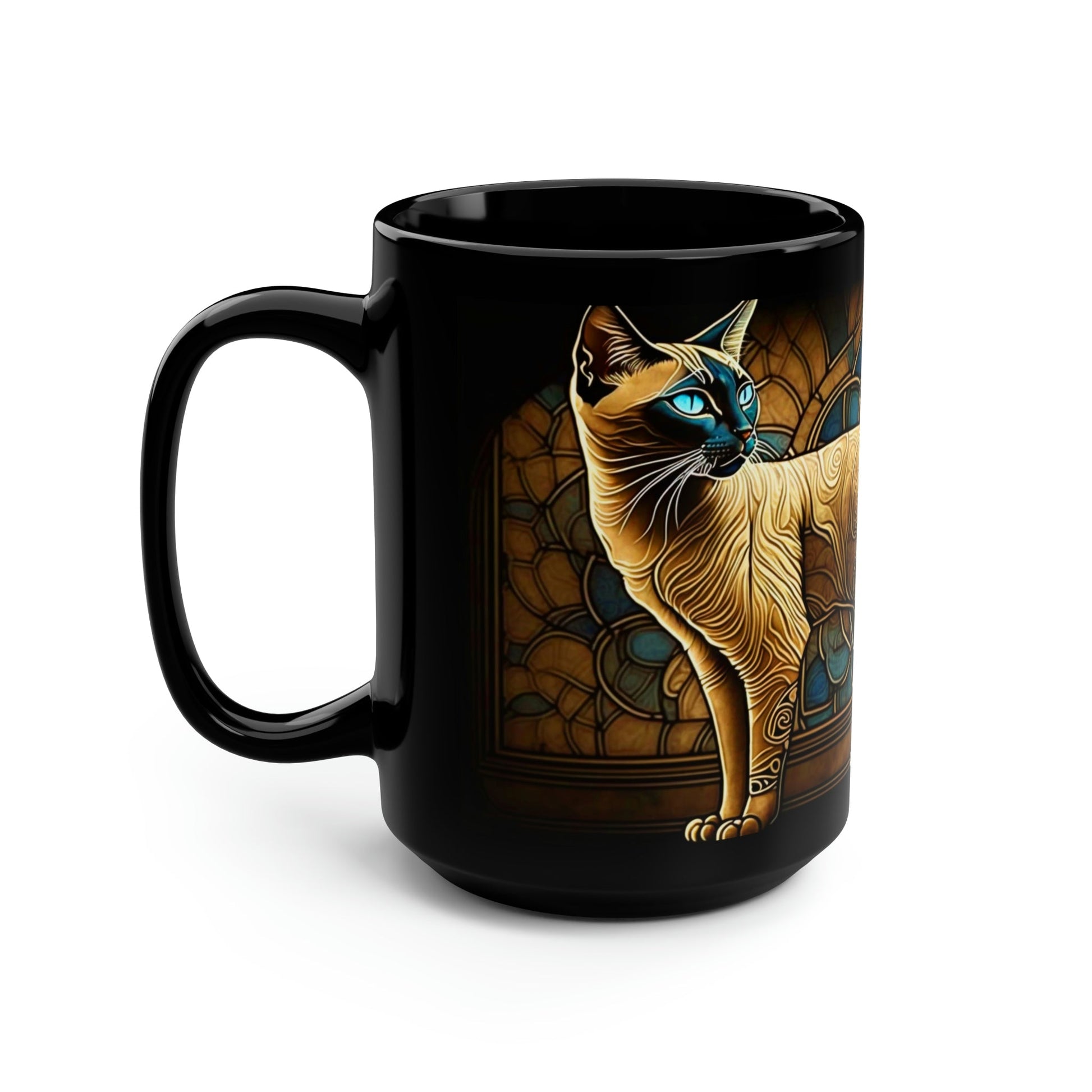 Mid Century Modern Siamese Cat Stained Glass - 15 oz Coffee Mug