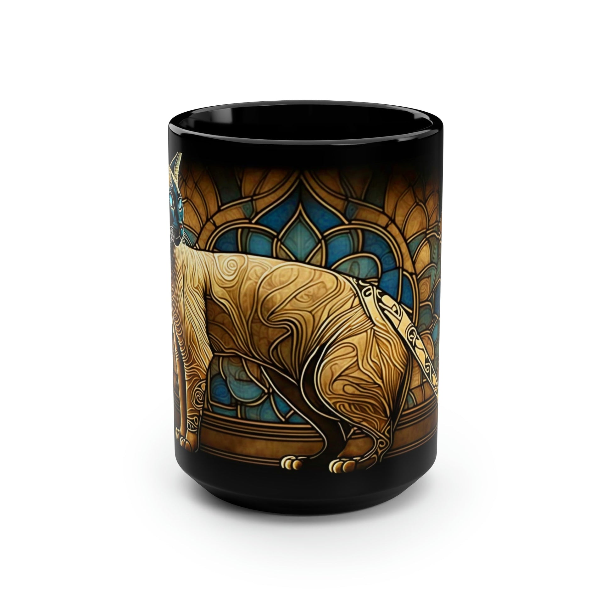 Mid Century Modern Siamese Cat Stained Glass - 15 oz Coffee Mug