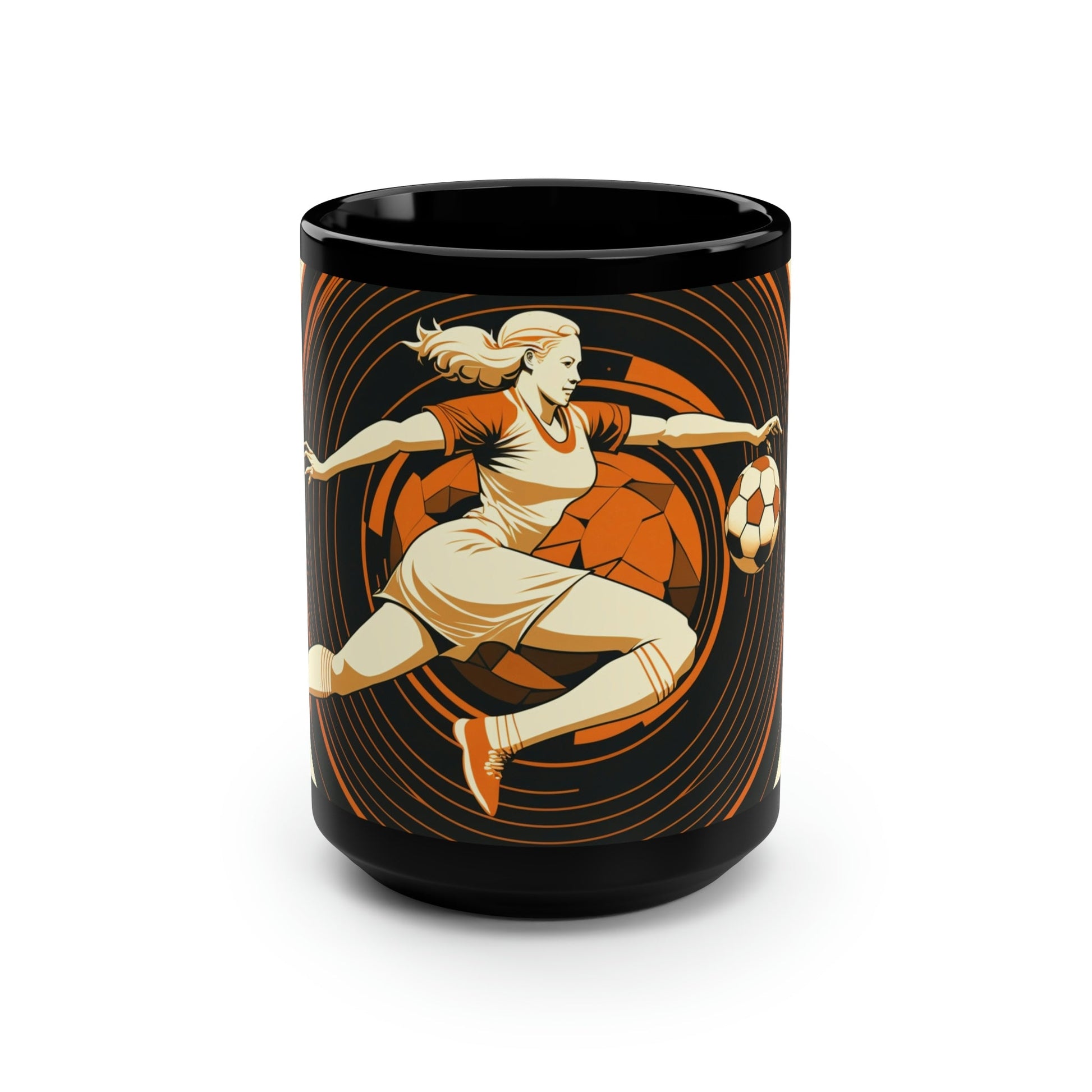 Mid-Century Modern Woman's Soccer Player 15 oz Coffee Mug Gift | Art Deco Retro Style