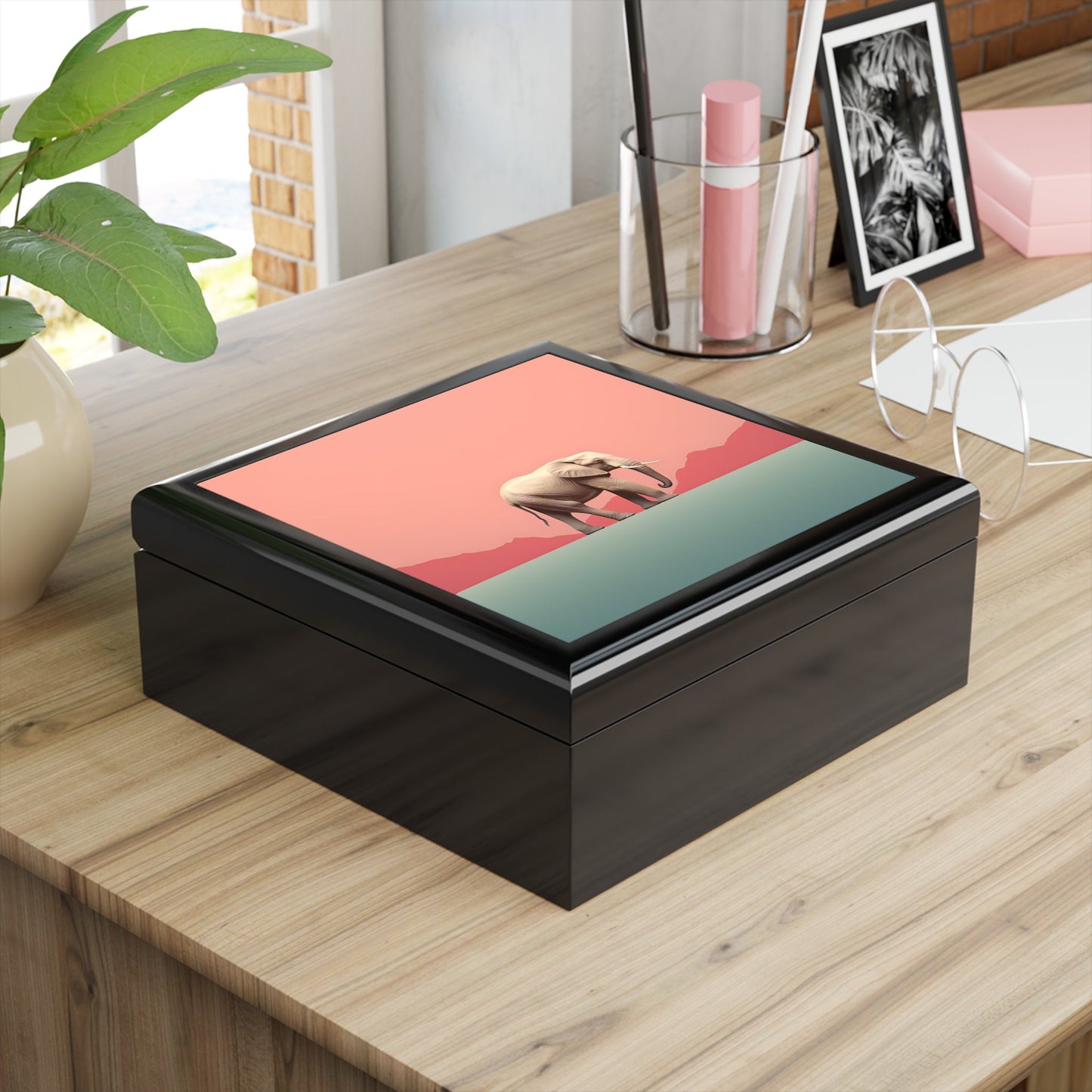 Minimalism Elephant at Dawn Art Gift and Jewelry Box