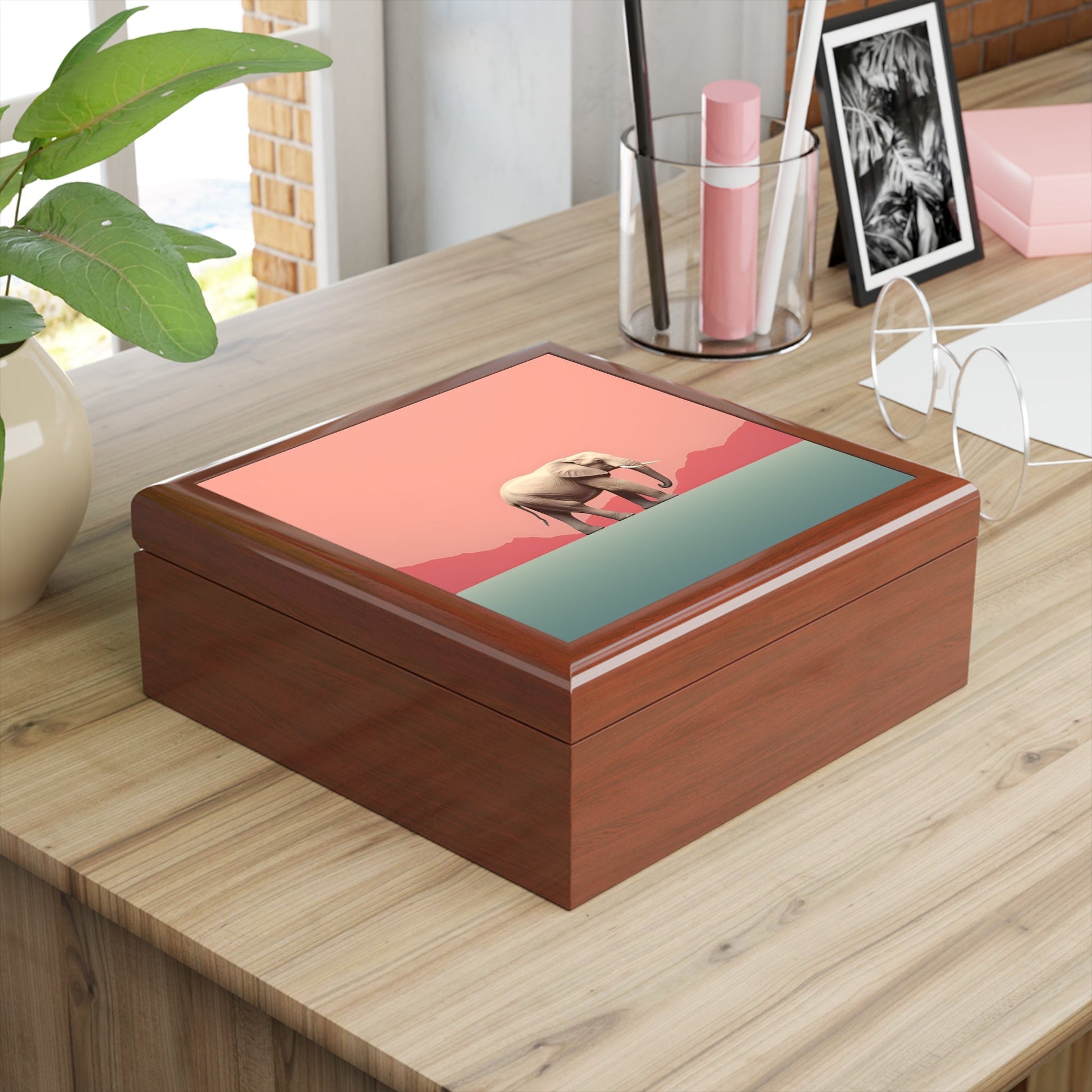 Minimalism Elephant at Dawn Art Gift and Jewelry Box