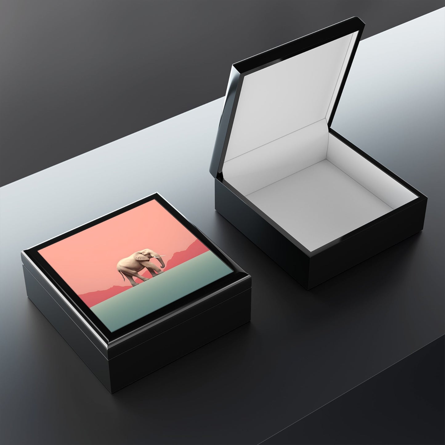 Minimalism Elephant at Dawn Art Gift and Jewelry Box