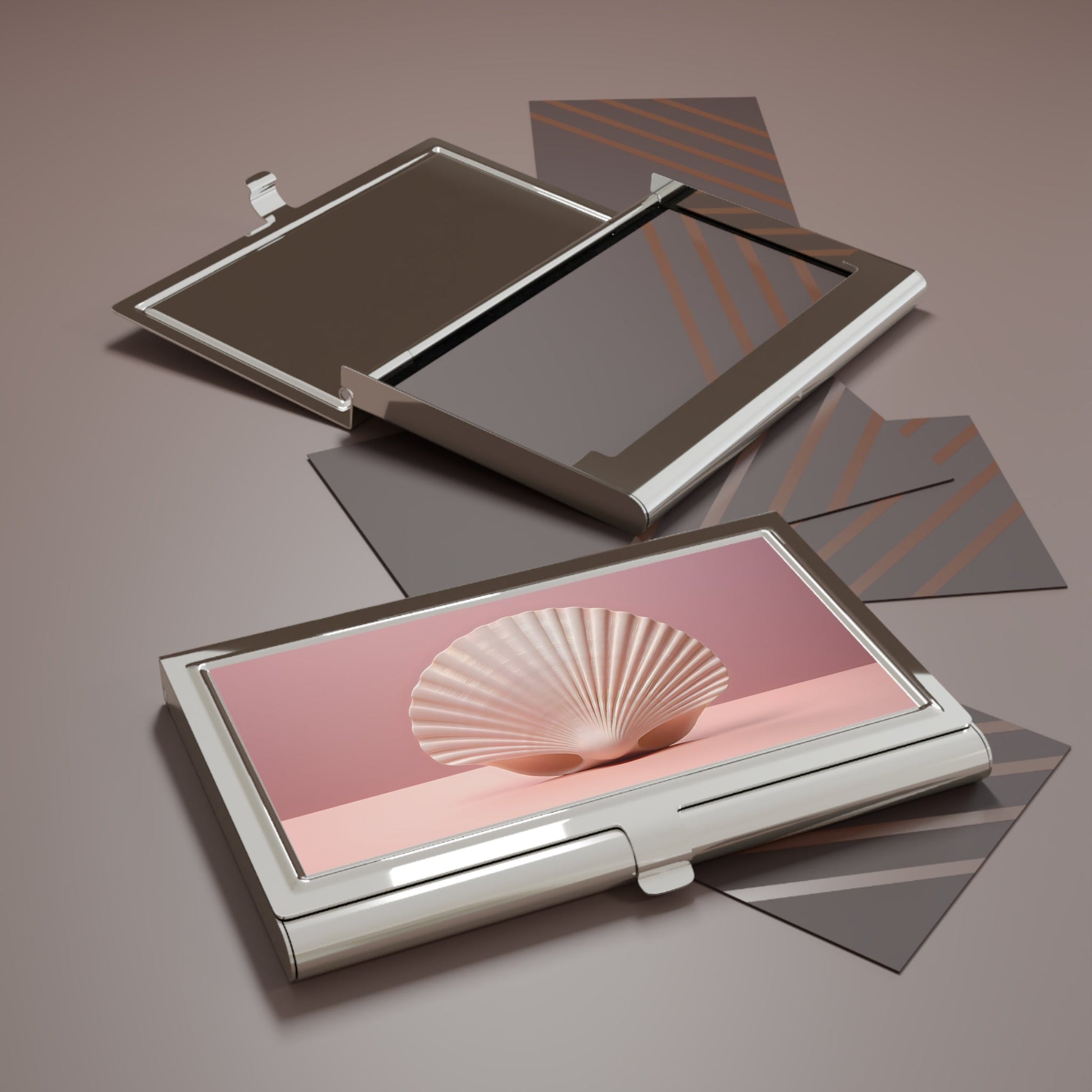 Minimalism Painting of Scallop Seashell Art Business Card Holder