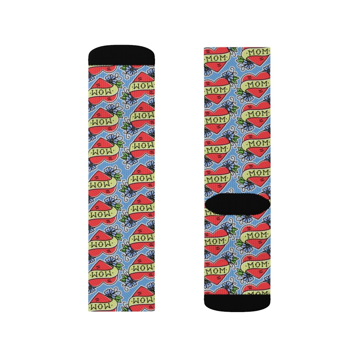 Mom Hearts and Flowers Socks Mother Love Sox Leggings Blue Red Gift Sweetheart Daughter Son