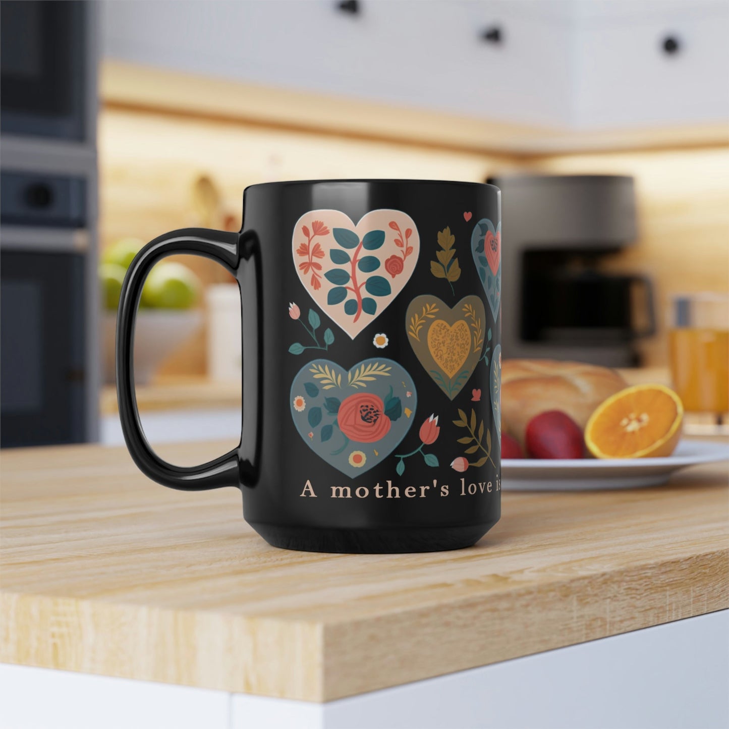 Mom Mug - "A mother's love is the heart of a family" - 15 oz Coffee Mug - Mother's Day Gift, Mom Birthday Gift, Mama Gift, Best Mom