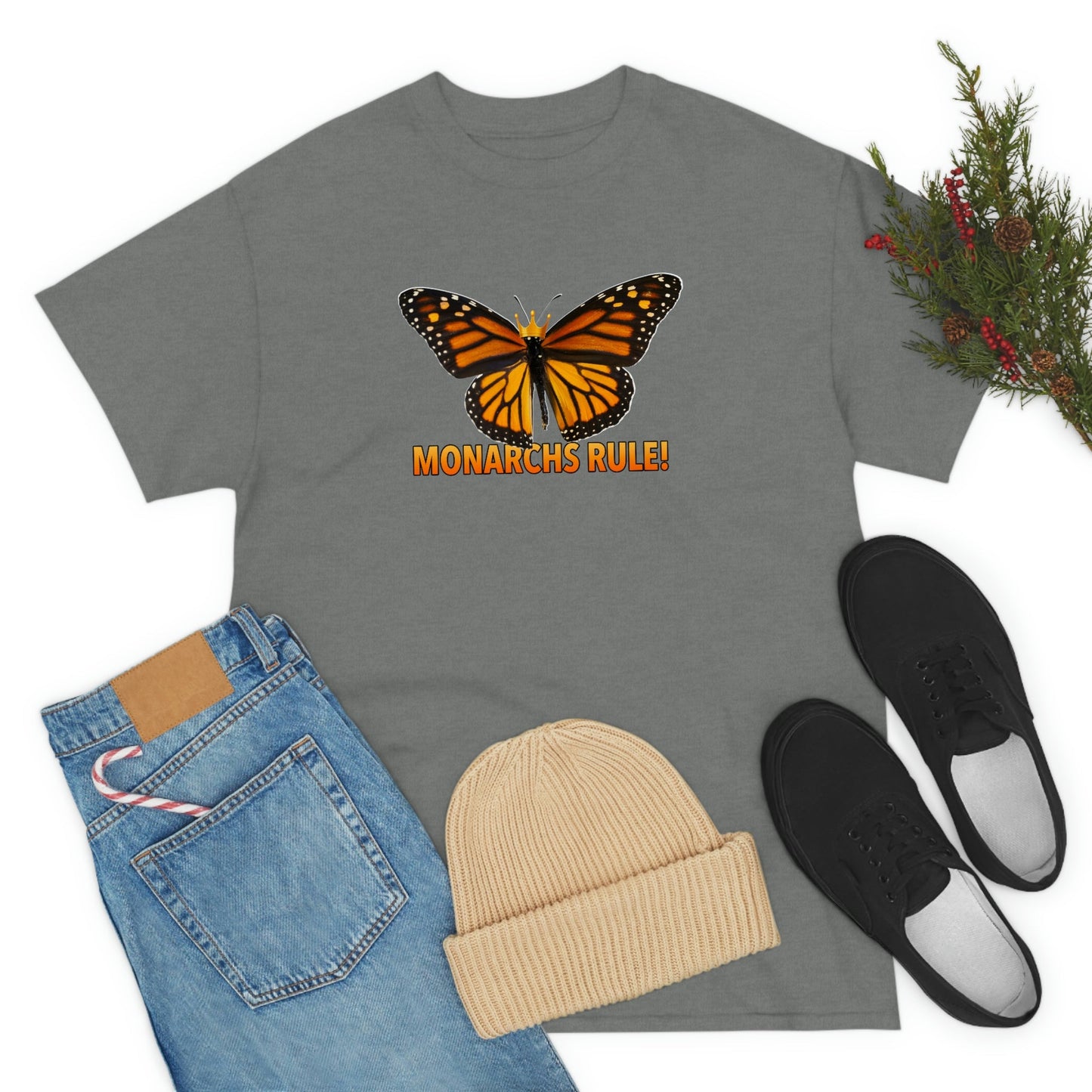 Monarchs Rule Unisex Heavy Cotton Tee butterfly Butterflies Insect Royalty Royals