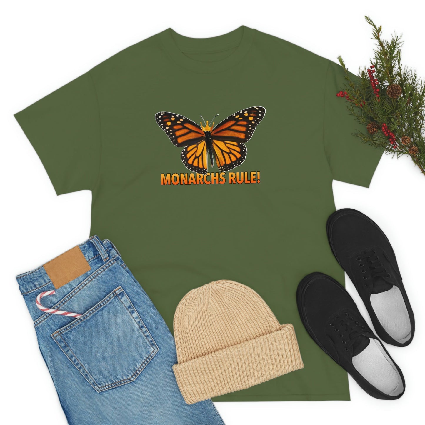 Monarchs Rule Unisex Heavy Cotton Tee butterfly Butterflies Insect Royalty Royals