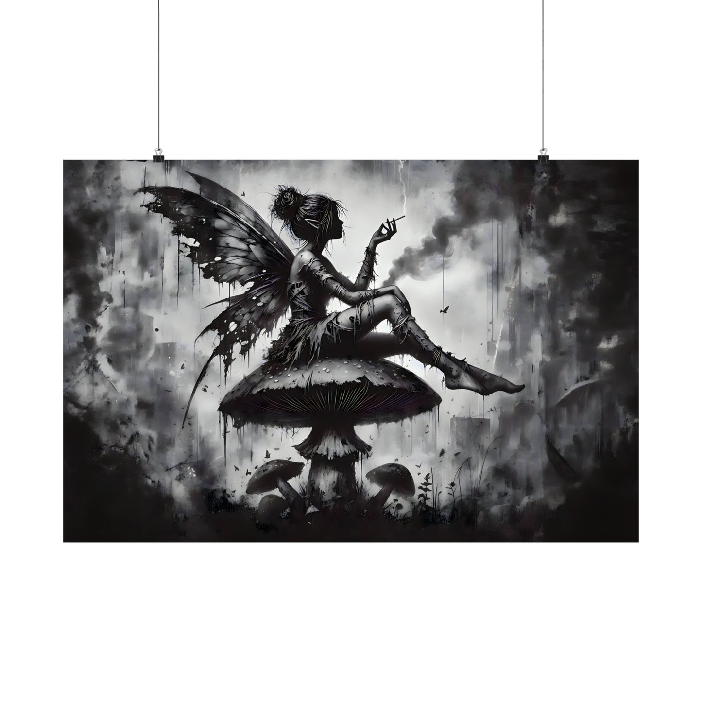 Moonlit Musings - Grunge Fairy & Mushroom Art Print on Matte Horizontal Poster