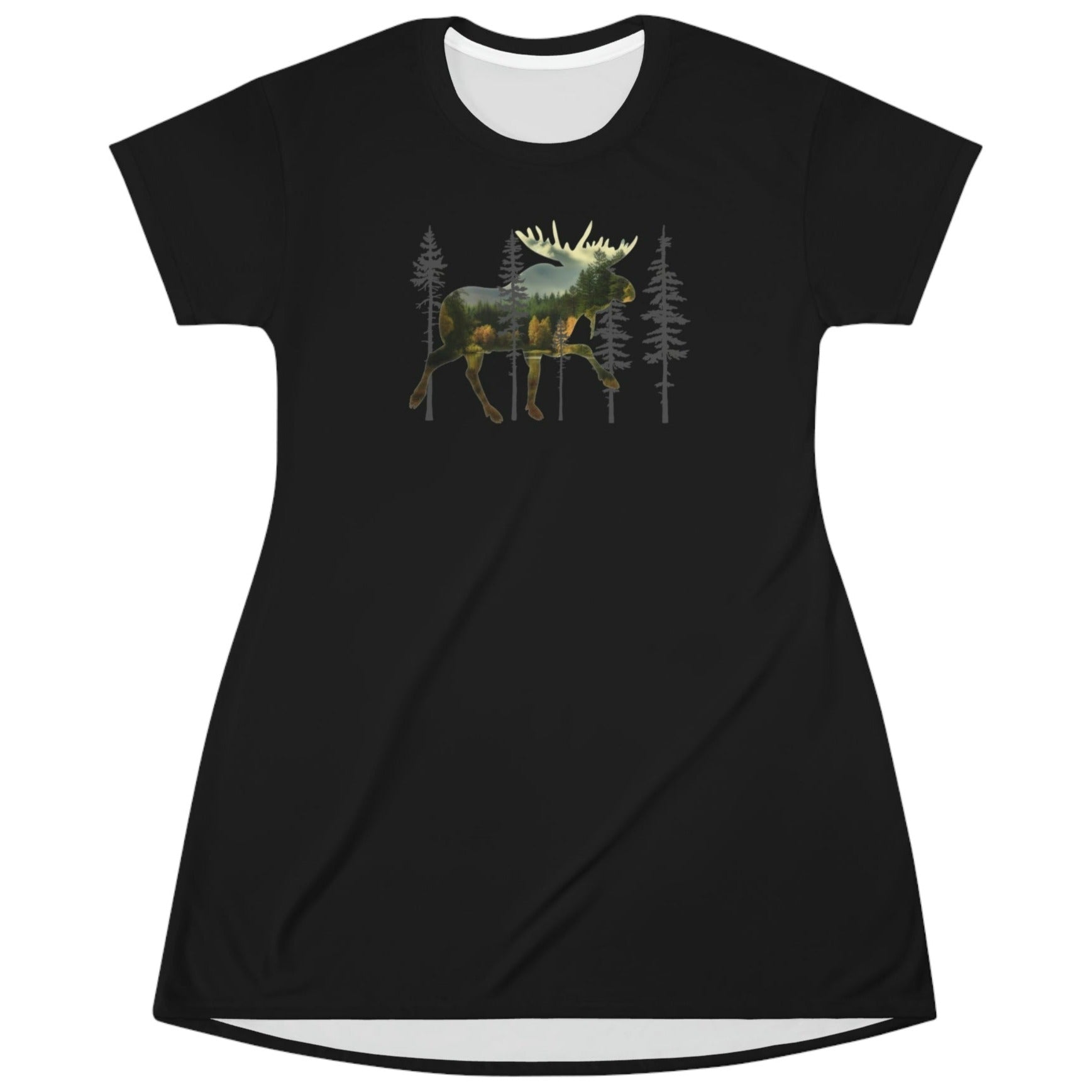 Moose in the Woods All Over Print T-Shirt Dress