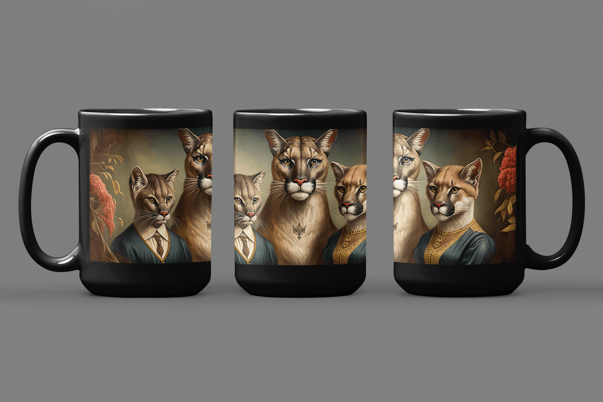 Mountain Lion Cougar Puma Family Portrait - 15 oz Coffee Mug