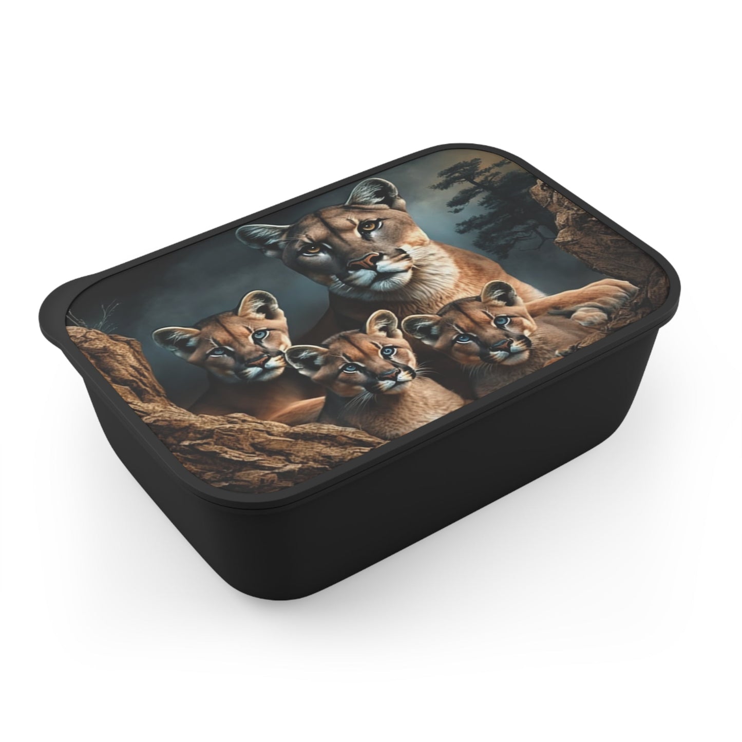 Mountain Lion Mother and Kittens | PLA Bento Box with Band and Utensils