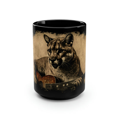 Mountain Lion Puma Cougar Playing Guitar - 15 oz Coffee Mug