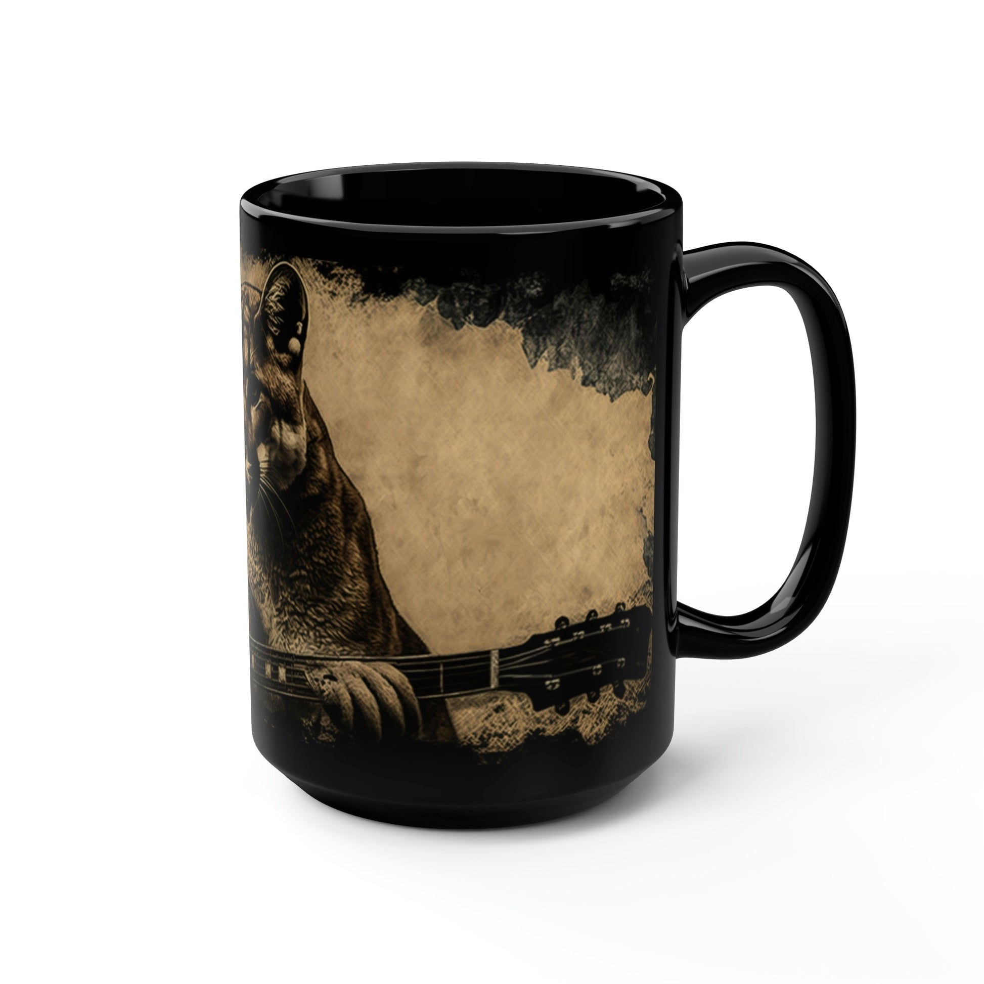 Mountain Lion Puma Cougar Playing Guitar - 15 oz Coffee Mug