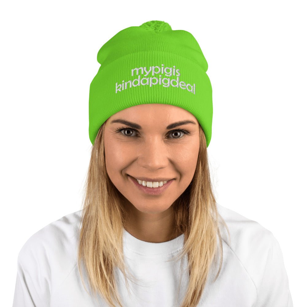 My Pig Is Kinda Pig Deal Unisex Pom-Pom Beanie Knit Cap Hat Stylish Cool Warm Soft Hot Pigs Farm Farmer Piglet Piggy