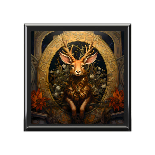 Mythical Jackalope Art Print Jewelry Keepsake Trinkets Box