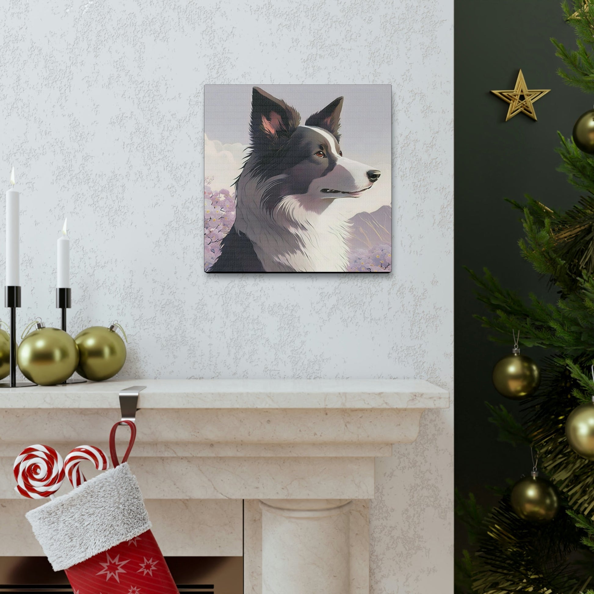 Noble Border Collie with Mountain Background Frame Canvas Gallery Wraps