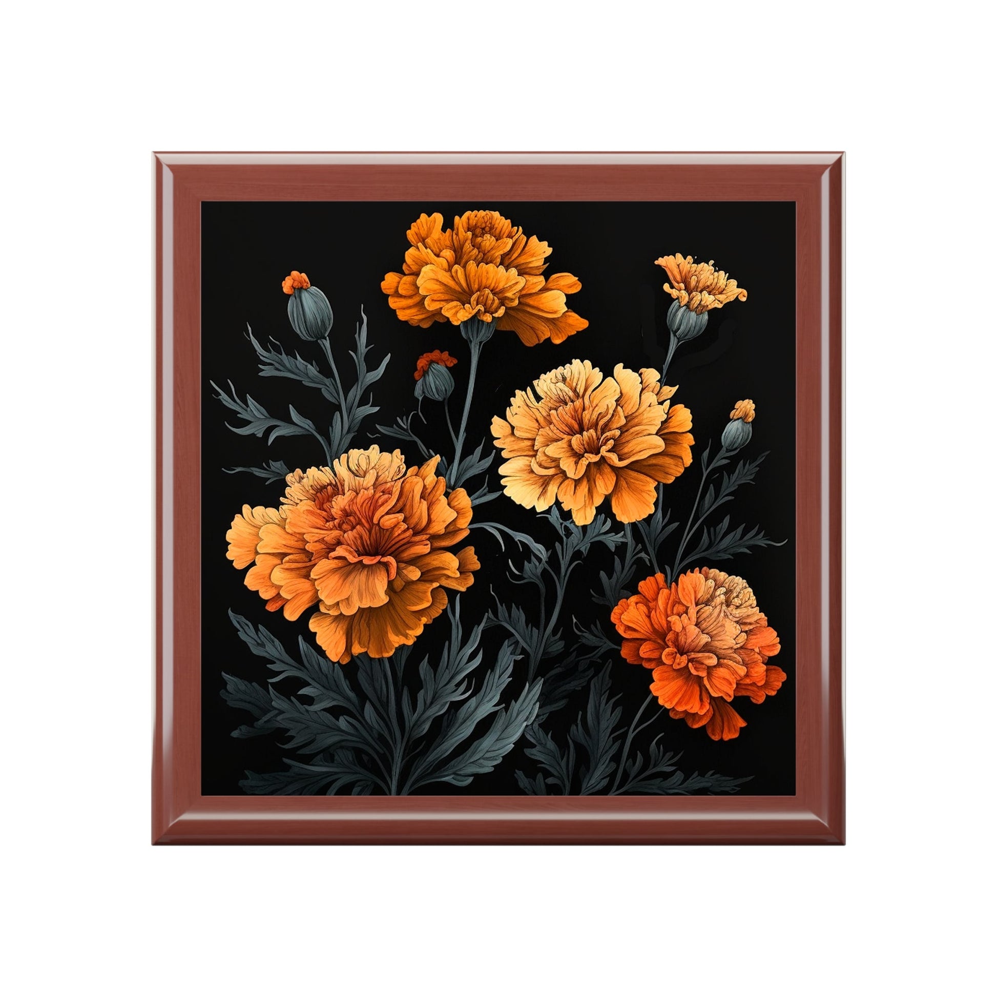 October Marigold Birth Month Flower Jewelry Keepsake Box - Jewelry Travel Case,Bridesmaid Proposal Gift,Bridal Party Gift,Jewelry Cas