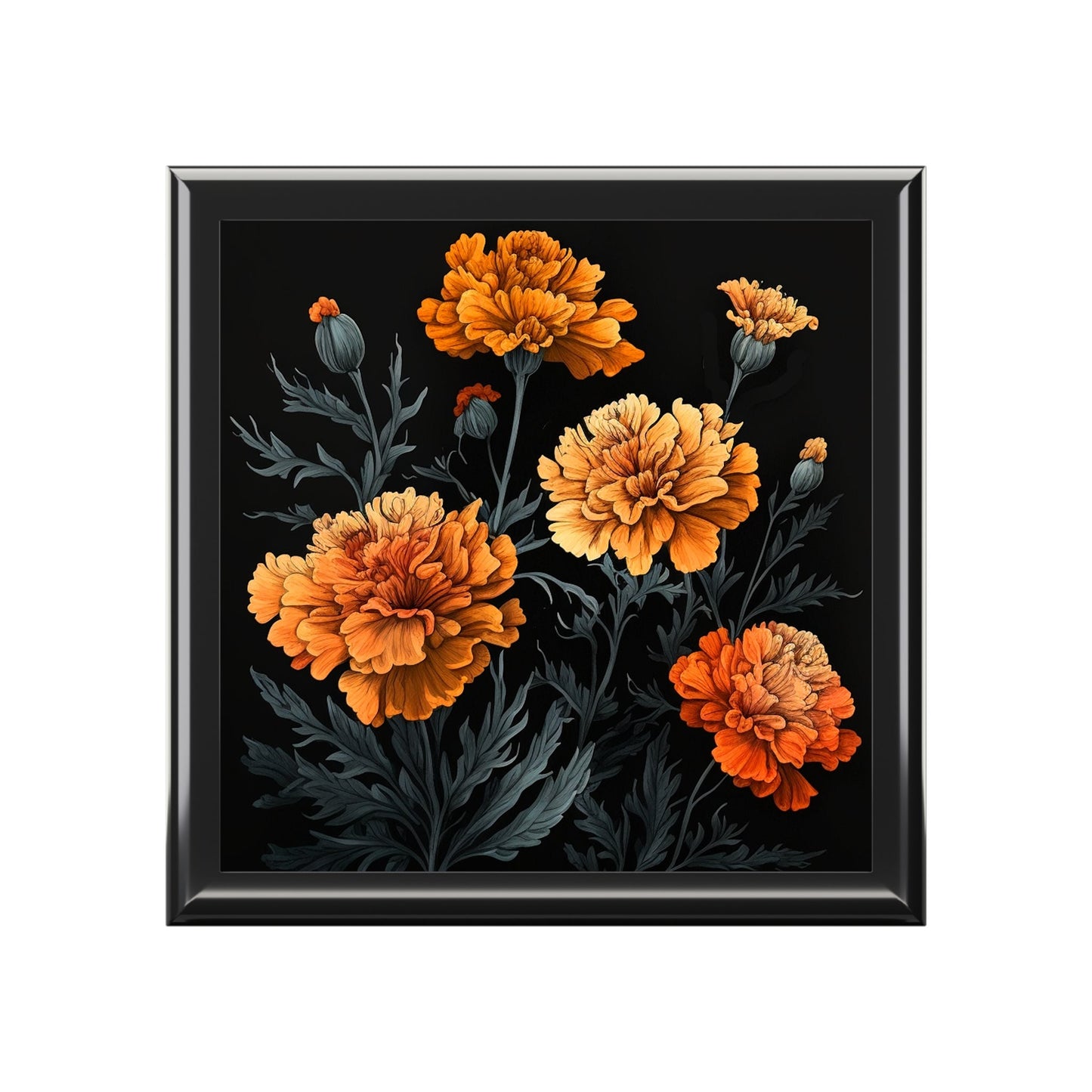 October Marigold Birth Month Flower Jewelry Keepsake Box - Jewelry Travel Case,Bridesmaid Proposal Gift,Bridal Party Gift,Jewelry Cas