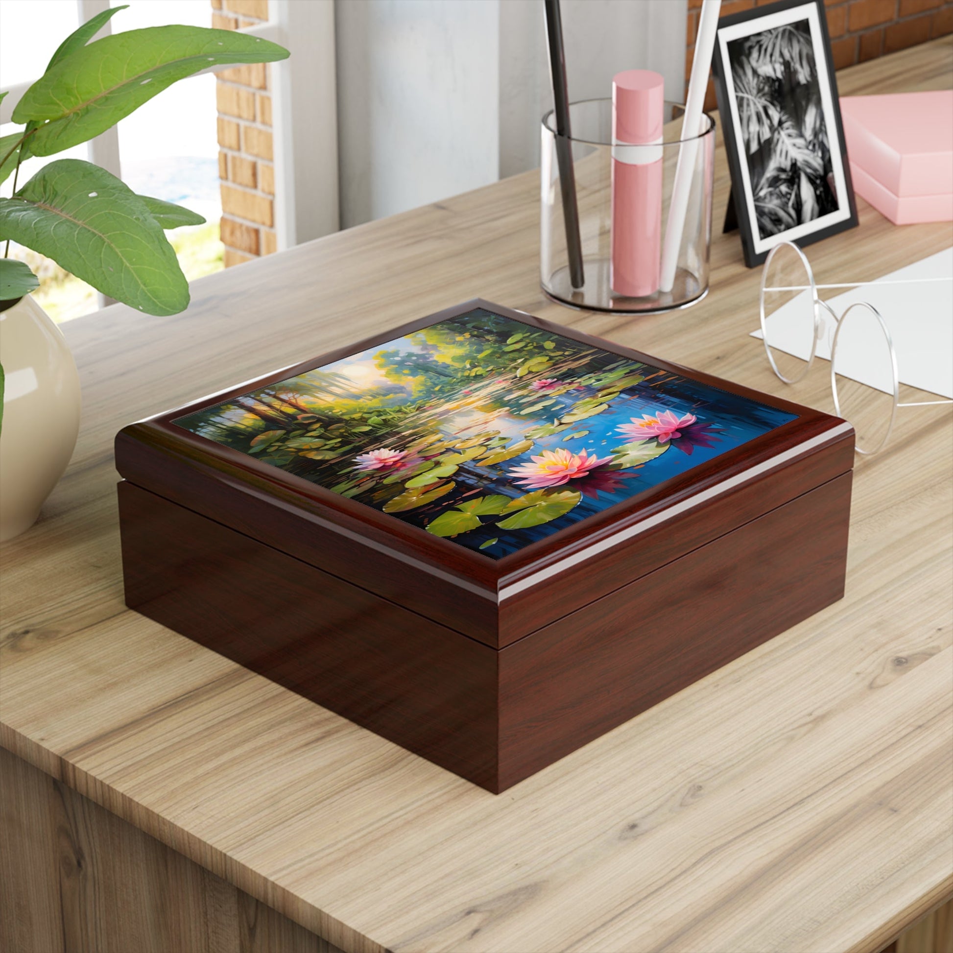 Oil Painting of Pond Art Jewelry Box