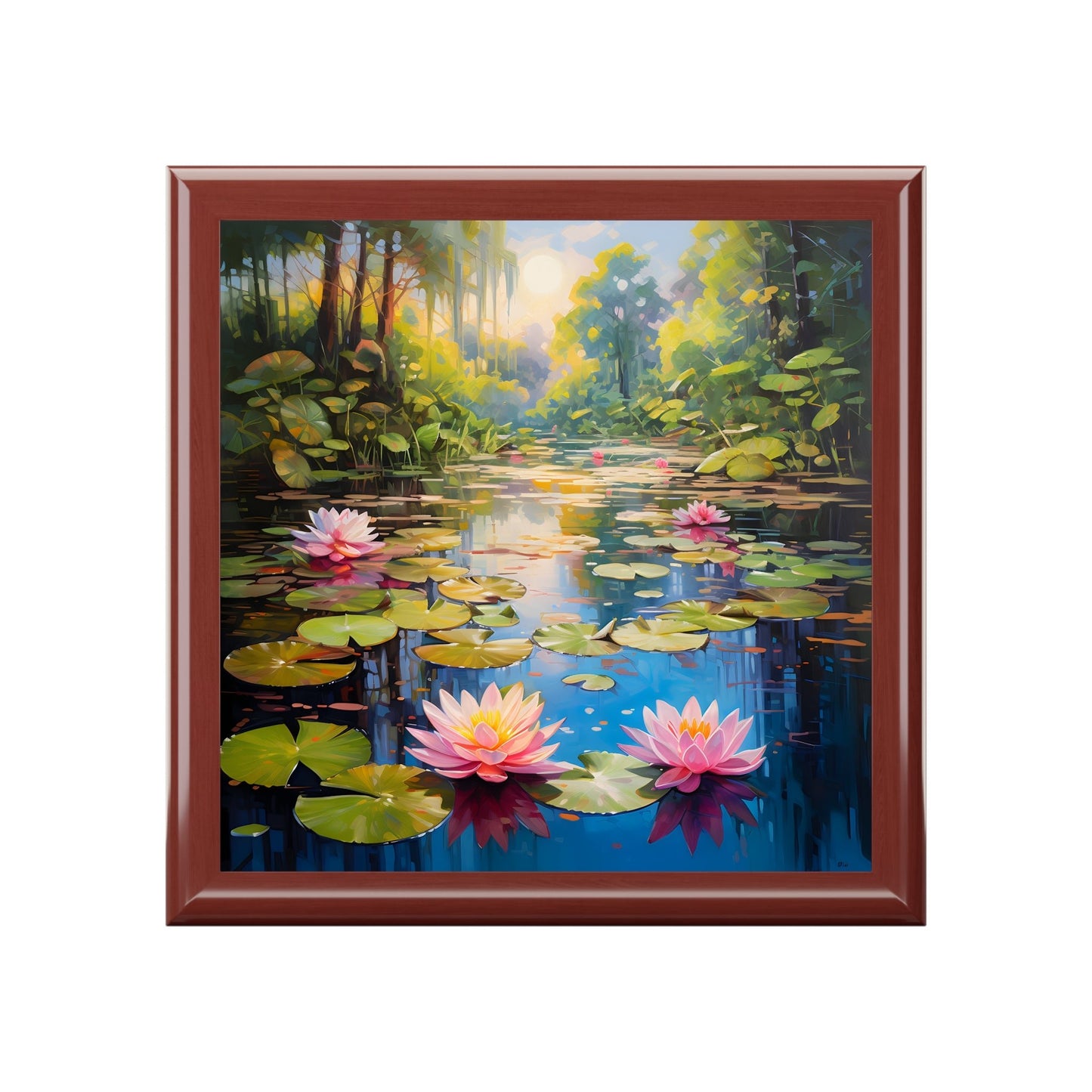 Oil Painting of Pond Art Jewelry Box