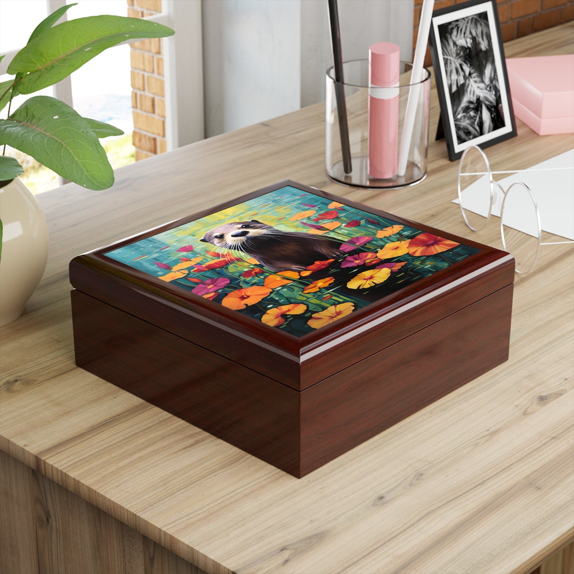 Otter Among the Lily Pads Artwork Gift and Jewelry Box