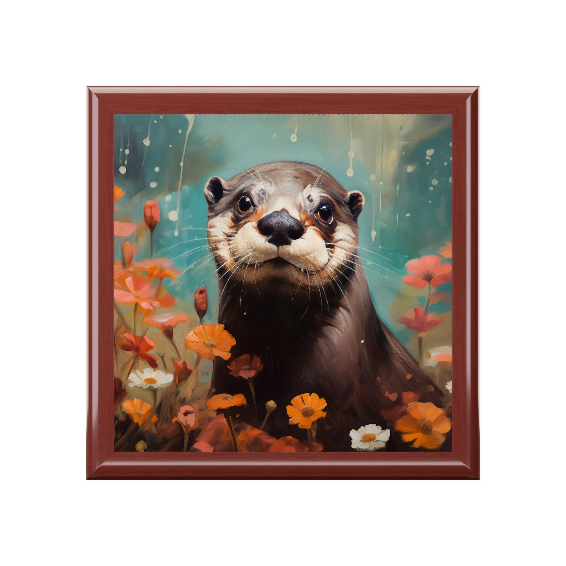 Otter on a Rainy Day Artwork Gift and Jewelry Box