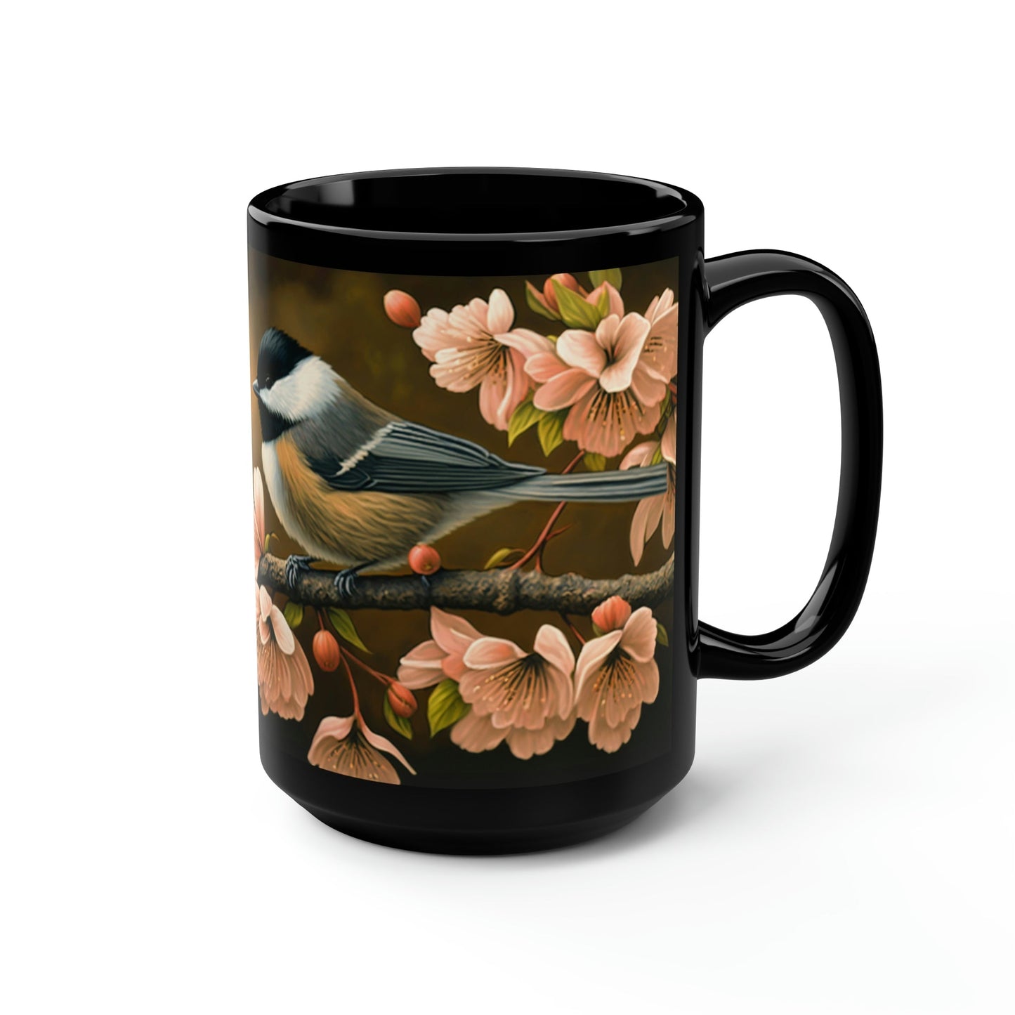 Pair of Chickadees on a Flowering Crabapple Tree - 15 oz Coffee Mug