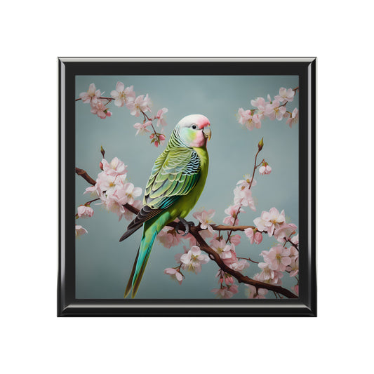 Parakeet "Budgie" in a Flowering Cherry Tree Gift, Trinket and Jewelry Box