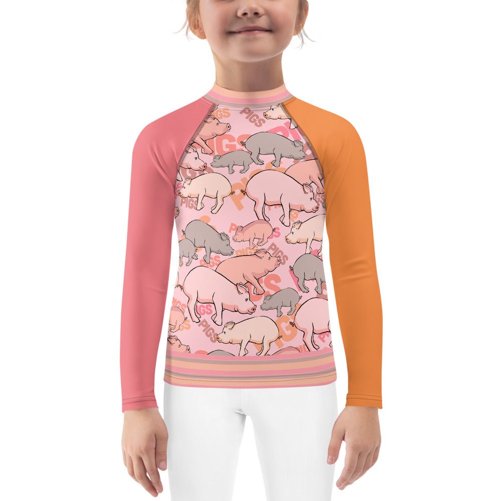 Pastel Brights Pig Kids Rash Guard Long Sleeve Tee Tshirt Cute Coordinating