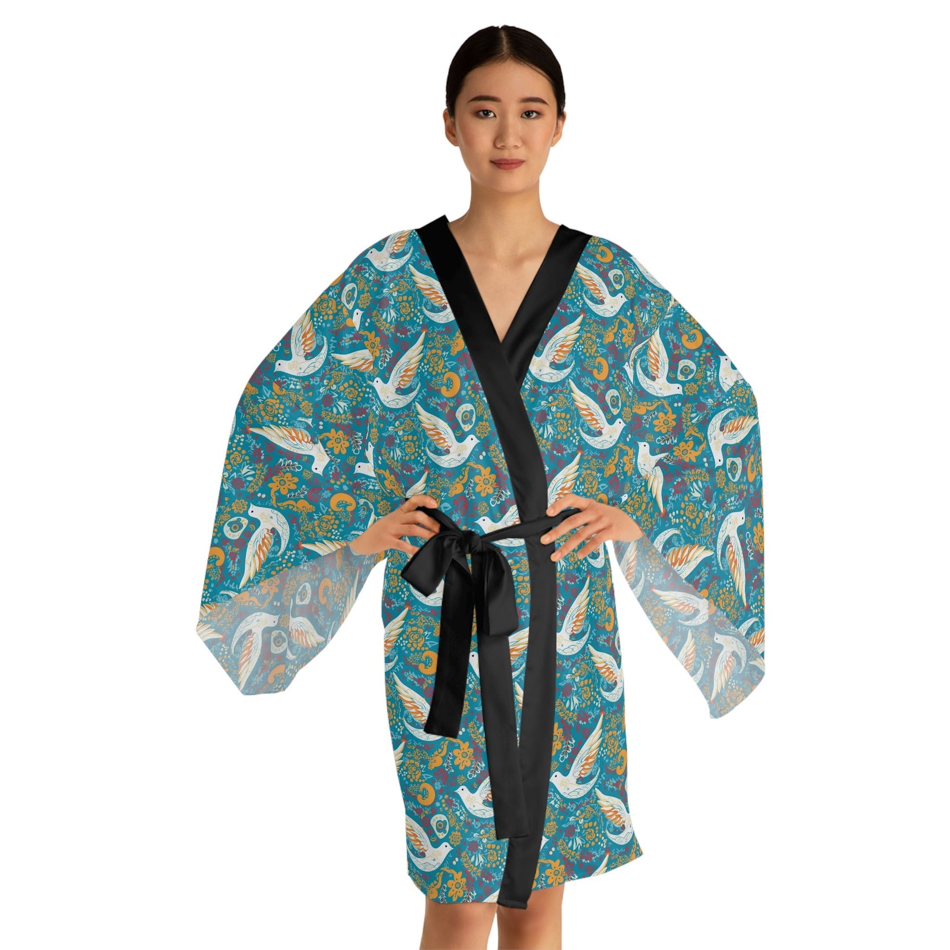 Peace Dove Pattern Long Sleeve Kimono Robe