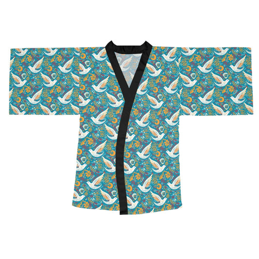 Peace Dove Pattern Long Sleeve Kimono Robe