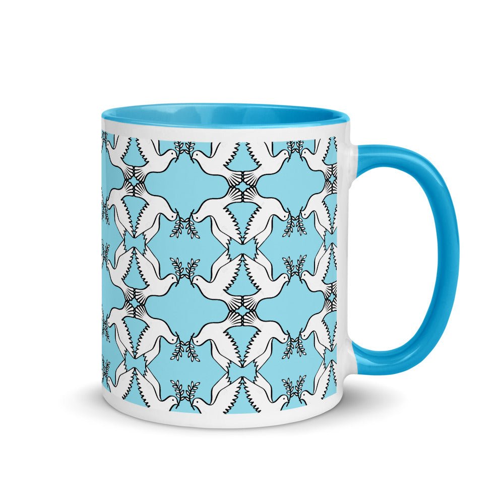 Peace Dove Pattern Mug with blue yellow red Color Inside
