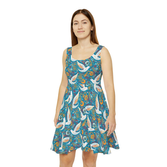 Peace Dove Women's Skater Dress - Cottagecore Vintage Hippy Style Clothing