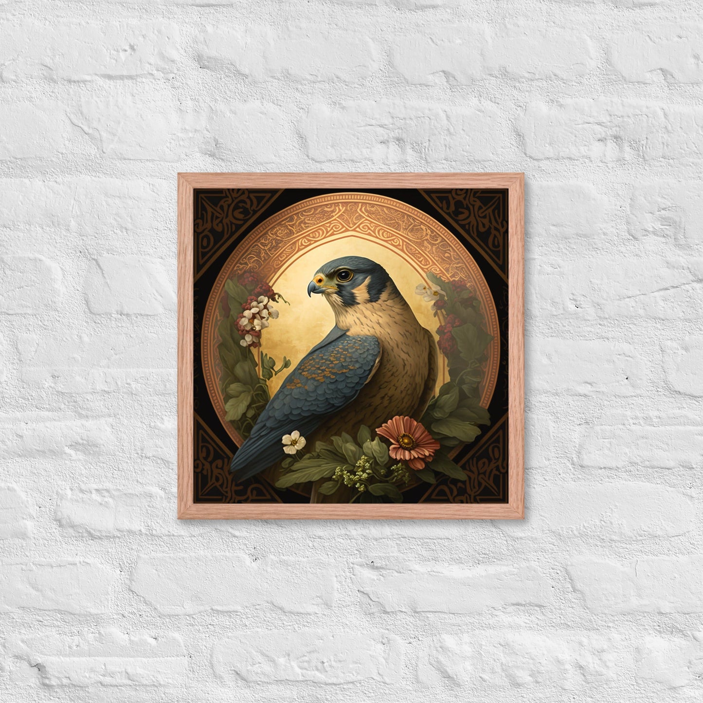 Peregrine Falcon Mucha-Style Print I Framed Poster
